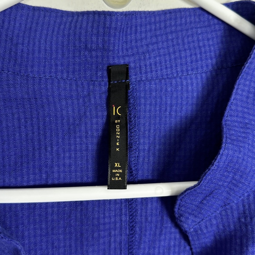 IC Connie K Blue Linen Blend Top Womens Size XL USA Style 6670J Lagenlook Button - Picture 3 of 10